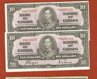2 Very Rare 1937 Consecutive Serial Number Ten Dollar Notes See Below Note