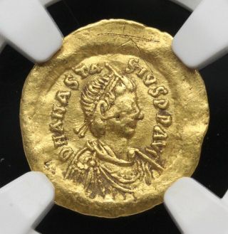 Anastasius,  Ad 491 - 518,  Gold Tremissis,  Ngc Ch Vf