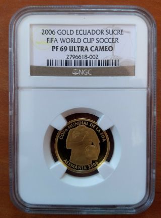 2006 Ecuador Gold Proof Coin - Fifa World Cup Germany Ngc Pf 69