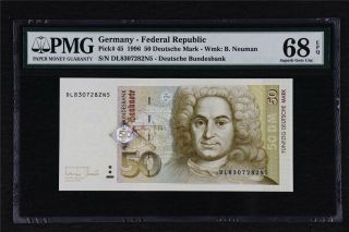 1996 Germany Federal Republic 50 Deutsche Mark Pick 45 Pmg 68 Epq Gem Unc