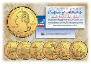 2009 Dc Us Territories Quarters 24k Gold Plated 6 - Coin Set Statehood W/capsules