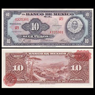 Mexico 10 Pesos Banknote,  1967,  P - 58i,  Au - Unc,  America Paper Money,