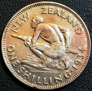 1934 Zealand 1 Shilling Silver Coin Xf