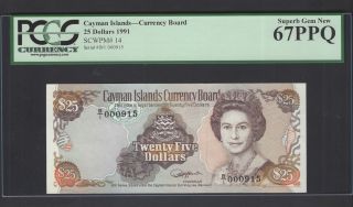 Cayman Islands 25 Dollars 1991 P14 Uncirculated Graded 67