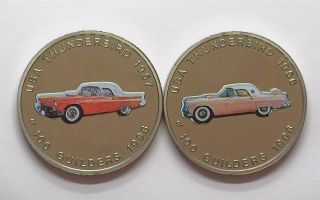 Suriname 1996 100 Guilders - 1956 & 1957 Ford Thunderbirds - 2 Coin Proof Set