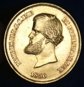 1856 Brazil 10000 Reis Gold Coin