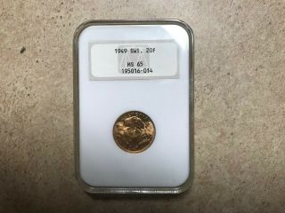 1949 Switzerland Helvetia 20 Franc Gold Coin Ms 65