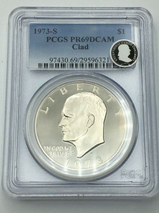 1973 S $1 Silver Ike Dollar Proof Pcgs Pr69dcam Certified Cameo Contrast