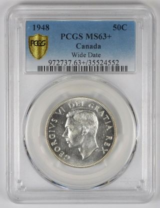1948 Canada 50 Cents - Pcgs Ms 63,  - Wide Date