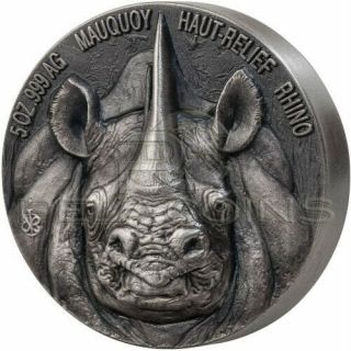 Ivory Coast 2019 5000 Francs Mauquoy Rhino Big Five 5oz Silver Coin