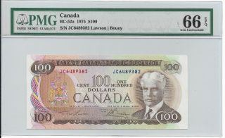 1975 $100 Bank Of Canada Signatures Lawson & Bouey - Pmg 66epq