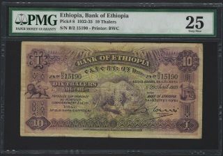 1933 Ethiopia 10 Thalers,  P - 8 Pmg 25 Vf 100,  Very Rare Date For Type