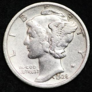 Fine 1928 - D Mercury Silver Dime Coin