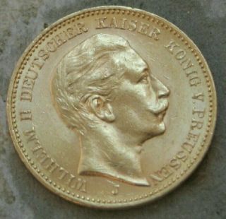 1910 - J Germany (prussia) 20 Mark Gold Coin.  Ch/gem Bu