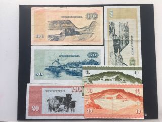 Faeroe Islands 1967 - 90,  6 notes,  2x10,  20,  50,  and 2x100 kroner,  AU - VG,  SCARCE 2