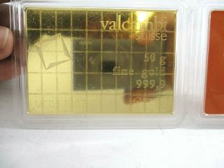 Valcambi Suisse CombiBar 50 gr.  9999 Fine Gold Bar Package 3