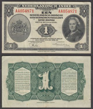 Netherlands Indies 1 Gulden 1943 (vf, ) Banknote P - 111 Wwii Muntbiljet