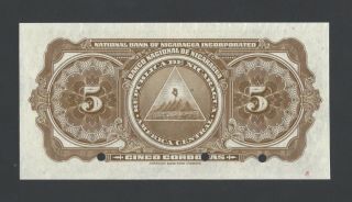 Nicaragua 5 Cordoba Banco Nacional De Nicaragua 1927 P65s1 Specimen AUNC - UNC 2