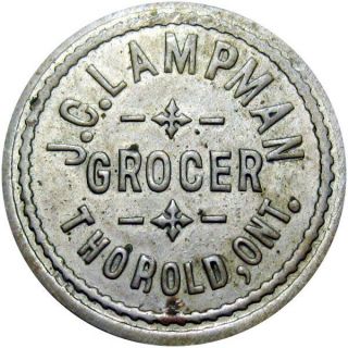 1895 Thorold Ontario Canada Good For Token Lampman Grocer 5 Cents Breton 756
