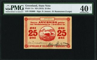 Greenland State Note 25 Ore Nd (1913) Pick 11c Pmg 40