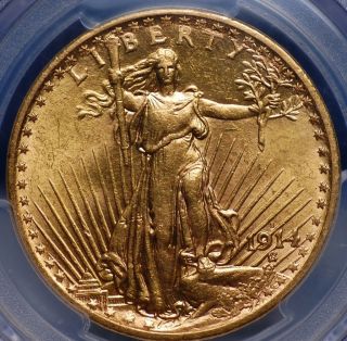 1914 S $20 Gold Saint Gaudens Pcgs Ms 62 Crisp No Spots And Looks Better