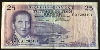 Money,  Paper,  Icelandic,  25 Kronur 1961