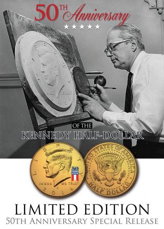 24k Gold Plated 50th Anniversary 50 Year Logo 2014 Jfk Half Dollar Us Coin (p)