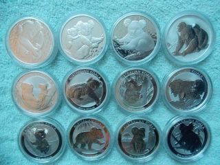 2007 To 2018 Australian Silver Koala Bu (set Of Twelve 1 Oz Coins)