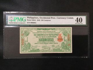 1942 Philippines Occidental Province Guerrilla 20 Centavos Pmg Ef40 Banknote