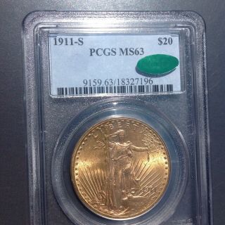 1911 - S $20 Gold St.  Gaudens Double Eagle Pcgs Ms63 & Cac.