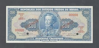 Brazil 200 Cruzeiros Nd (1961 - 64) P171cs Specimen Uncirculated