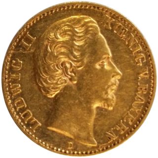 1880 Gold 10 Mark Germany - Bavaria,  Very Scarce,  Uncirculated