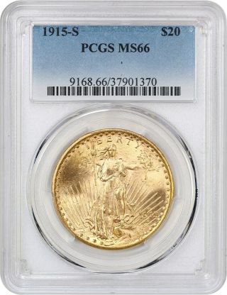 1915 - S $20 Pcgs Ms66 - Frosty Gem - Saint Gaudens Double Eagle - Gold Coin