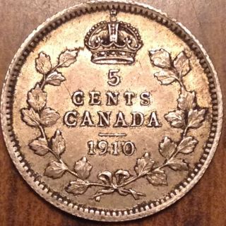 1910 Rl Canada Silver 5 Cents Scarce Coin In Best Of Circulated