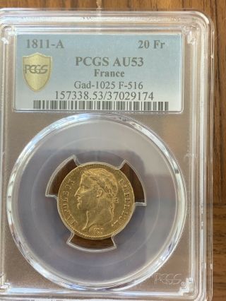 1911 - A France 20 Fr Pcgs Au53 Gold Coin