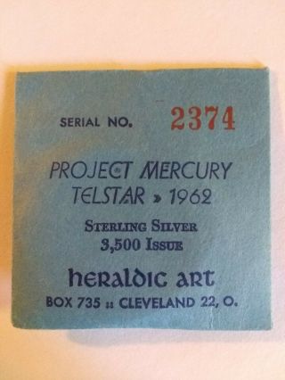 1962 Heraldic Art Project Mercury/telstar Silver Medal With Envelope