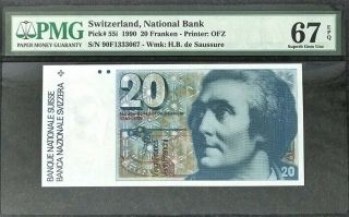 Switzerland 20 Francs 1990 P 55i Gem Unc Pmg 67 Epq Highest