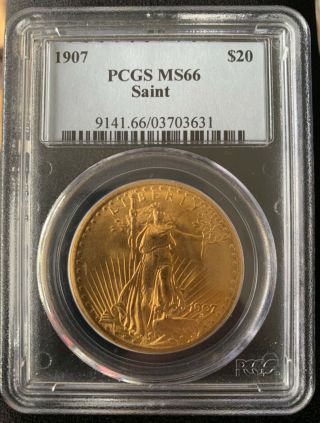 Authentic 1907 Us Gold $20 Saint - Gaudens Double Eagle - Pcgs Ms66