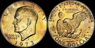 1973 - S Eisenhower $1 Dollar Proof Multi Color Toned Coin