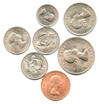 Zealand - Seven Uncirculated Type Coins,  1962,  1963,  1965