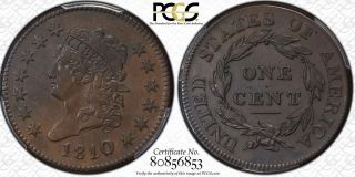 1810/09 Us 1c Liberty Classic Head Large Cent Coin (pgcs Au 50)