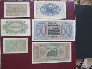 1,  2,  5,  20,  50 Reichsmark 1939 - 1945 Nazi Germany Wwii