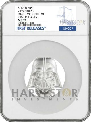 2019 Star Wars Darth Vader Helmet - 2 Oz.  Silver Coin - Ngc Ms70 First Releases