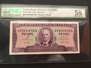 1961 50 Pesos Caribbean Note Paper Money Pick 98 Pmg - 58 Choiceabout Unc Scarce