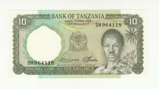 Tanzania 10 Shillings 1966 Aunc P2e @