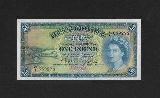 Unc 1 Pound 1957 Bermuda England