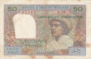 50 Francs Fine Banknote From Madagascar 1969 Pick - 61