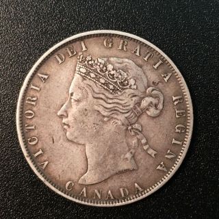 1872 H Canada 50 Cents Silver Coin Queen Victoria Victoria Dei Gratia Regina