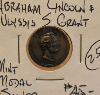 1869 Abraham Lincoln Ulysses S Grant Silver Us Medal Memorial Token