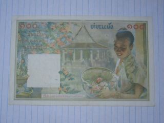 100 Piastres French Indochina Laos 1954 (see Photos)